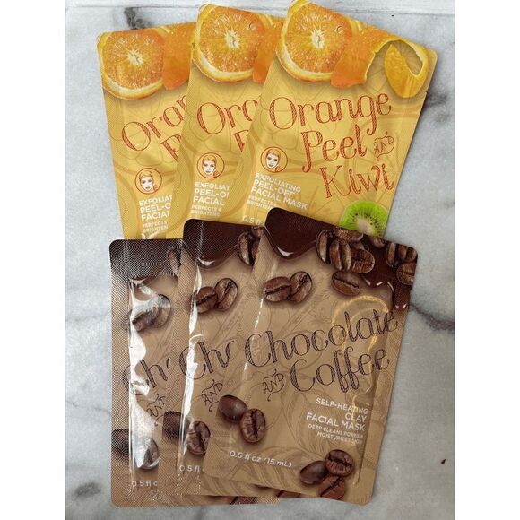 Orange Peel Kiwi and Chocolate Coffee Face Masks Lot of 6 - Picture 1 of 1